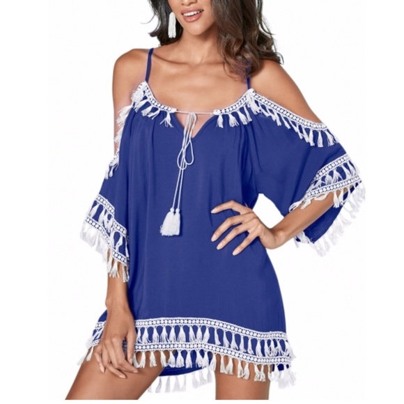 Blue Boho Tassel Tunic Cover up - Picture 6 of 6
